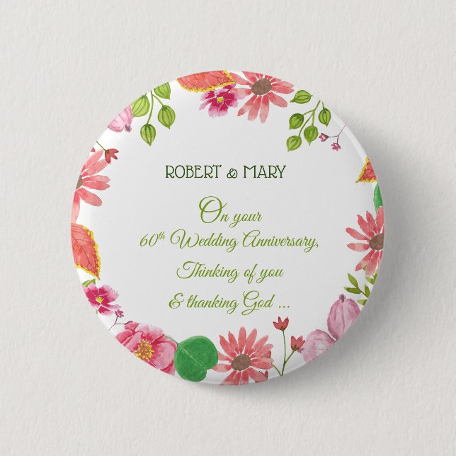 Religiöse Blume zum 60. Hochzeitstag Button (Vorderseite)
