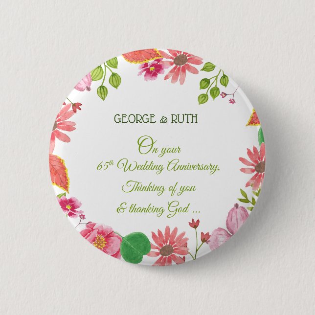 Religiöse Blume zum 65. Hochzeitstag Button (Vorderseite)