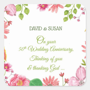 Religiöse Blumen zum 50. Hochzeitstag Quadratischer Aufkleber