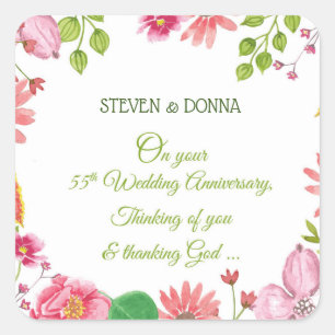Religiöse Blumen zum 55. Hochzeitstag Quadratischer Aufkleber