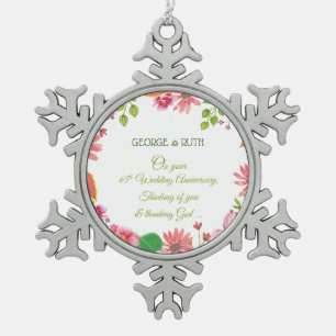 Religiöse Blumen zum 65. Hochzeitstag Schneeflocken Zinn-Ornament