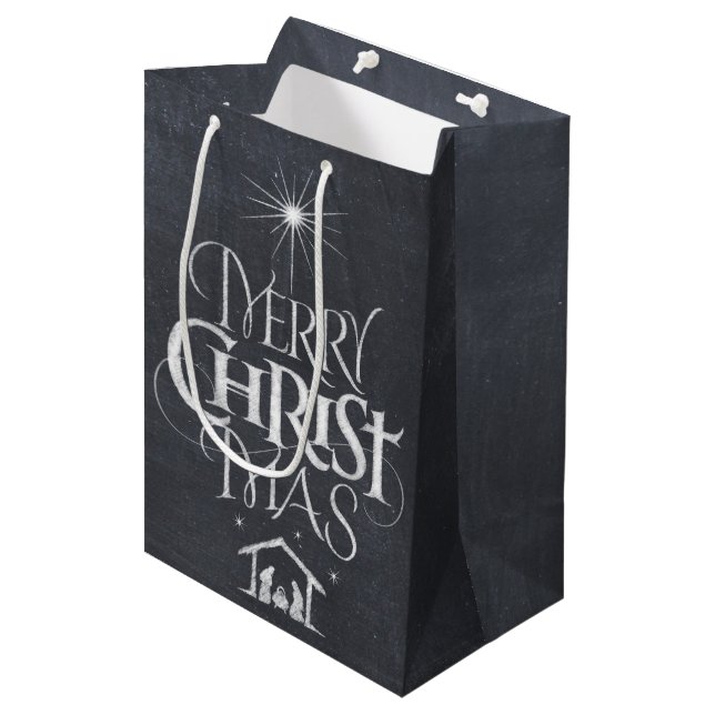 Religiöse Christliche Frohe Weihnachtswand Mittlere Geschenktüte (Vorderseite Schrägansicht)