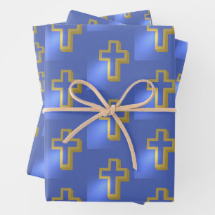 Religiöse Christliche Golden Cross Lilac Blue Oast Geschenkpapier Set
