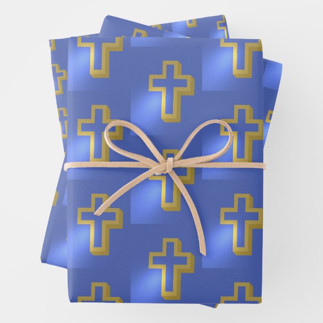 Religiöse Christliche Golden Cross Lilac Blue Oast Geschenkpapier Set (Beispiel)