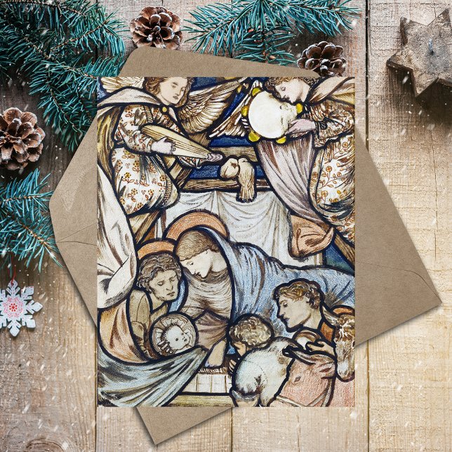 Religiöse Christliche Weihnachtskrippe Burne-Jones Feiertagspostkarte (Religious Christian Catholic Christmas Nativity Scene by Burne-Jones Vintage Holiday Postcard)