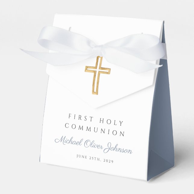 Religiöse Cross Boy Blue First Communion Geschenkschachtel (Vorderseite)