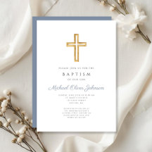Religiöse Cross Dusty Blue Script Boy Taufe