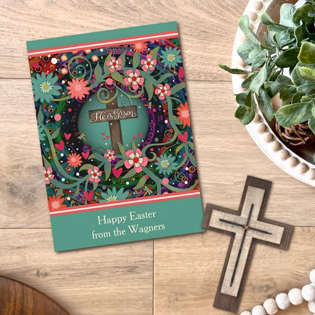 Religiöse Cross floral glücklich Oster ist er Rise Karte (Von Creator hochgeladen)
