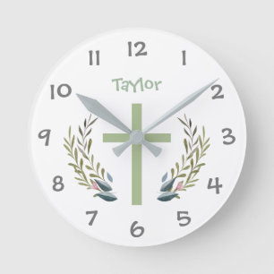 Religiöse Cross Kids Kinderzimmer Wall Clock Runde Wanduhr
