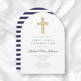 Religiöse Cross Navy Blue Boy First Communion Arch Einladung