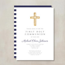 Religiöse Cross Navy Blue Boy First Communion