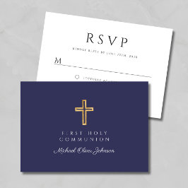 Religiöse Cross Navy Blue Boy First Communion RSVP Karte