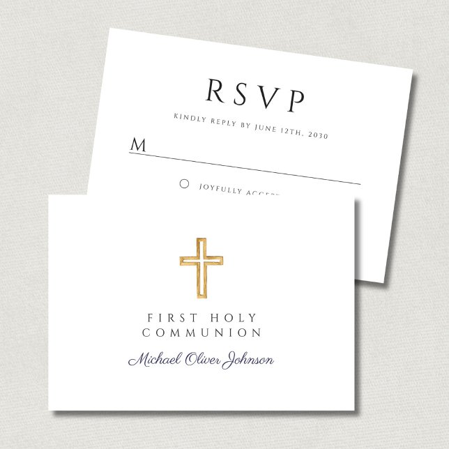 Religiöse Cross Navy Blue Boy First Communion RSVP Karte (Religious Cross Navy Blue Boy First Communion RSVP Card)