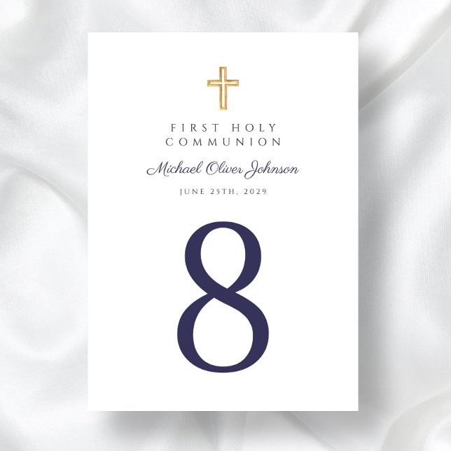 Religiöse Cross Navy Blue Boy First Communion Tischnummer (Religious Cross Navy Blue Boy First Communion Table Number)
