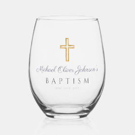 Religiöse Cross Navy Blue Script Boy Taufe Weinglas Ohne Stiel
