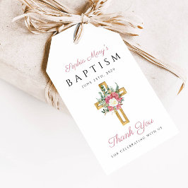 Religiöse Cross Pink Floral Girl Taufe Vielen Dank Geschenkanhänger