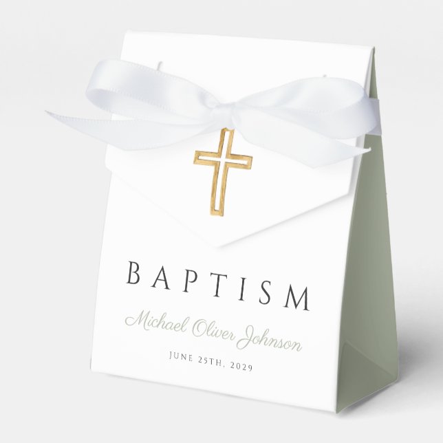 Religiöse Cross Sage Grüne Skripttaufe Geschenkschachtel (Vorderseite)