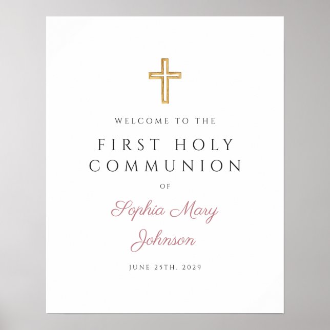 Religiöse Dusty Pink Girl Erste Kommune Willkommen Poster (Vorne)