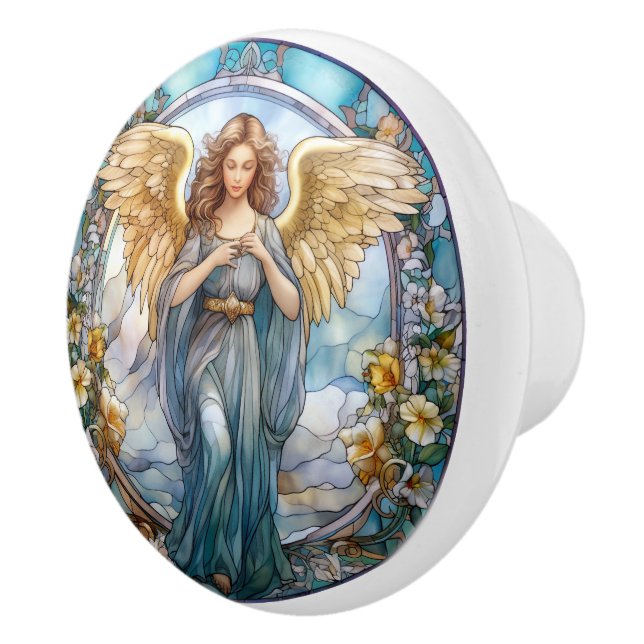 Religiöse, elegante Imitate aus Buntglas Angel Keramikknauf (Rechts)