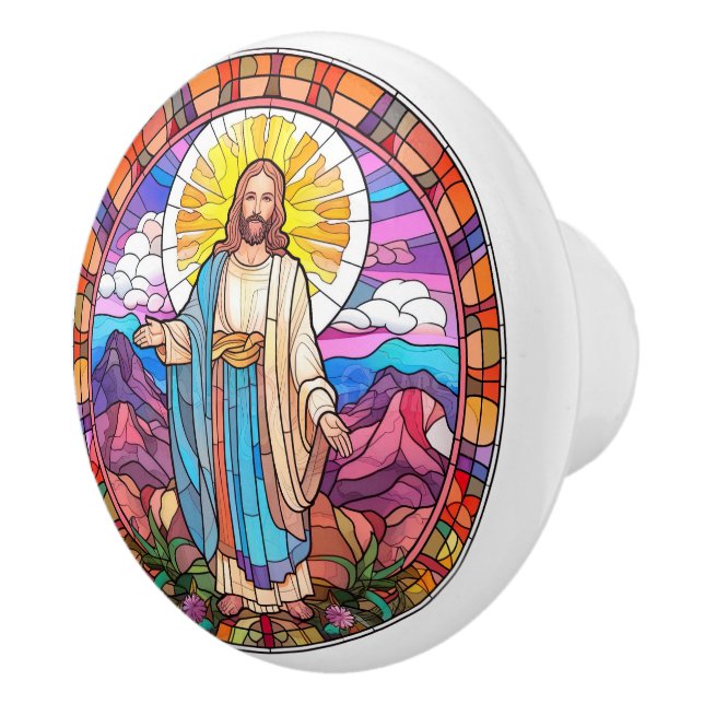 Religiöse elegante Imitate, Buntglas Jesus Keramikknauf (Rechts)