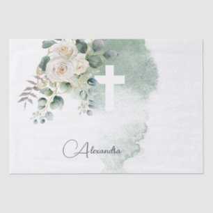 Religiöse Elegante Rose Green Cross Personal Seidenpapier