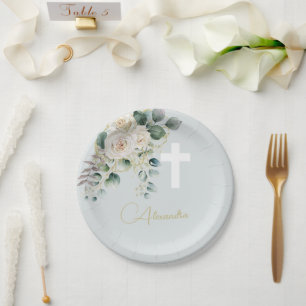 Religiöse Elegante Rose Grünes Wash Cross Pappteller