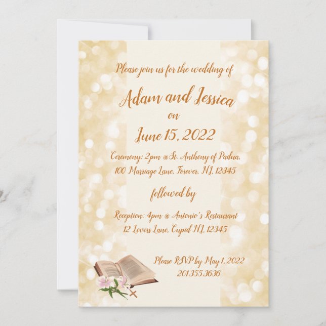 Religiöse Elegeant Classic Gold Design Hochzeit Einladung (Vorderseite)