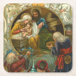 Religiöse Epiphany Jesus Mary Joseph Weihnachten Rechteckiger Pappuntersetzer