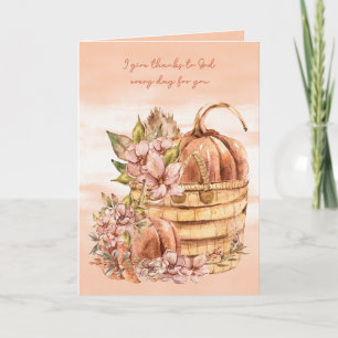 Religiöse Erntedank Pumpkins und Blume Karte