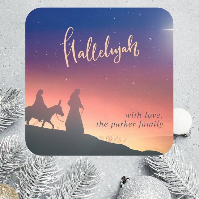 Religiöse Farben Wasserfarbe Elegante Weihnachten Quadratischer Aufkleber (Von Creator hochgeladen)