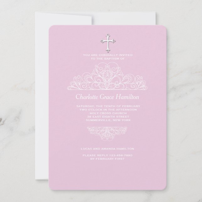 Religiöse Filigree Pink-Einladung Einladung (Vorderseite)