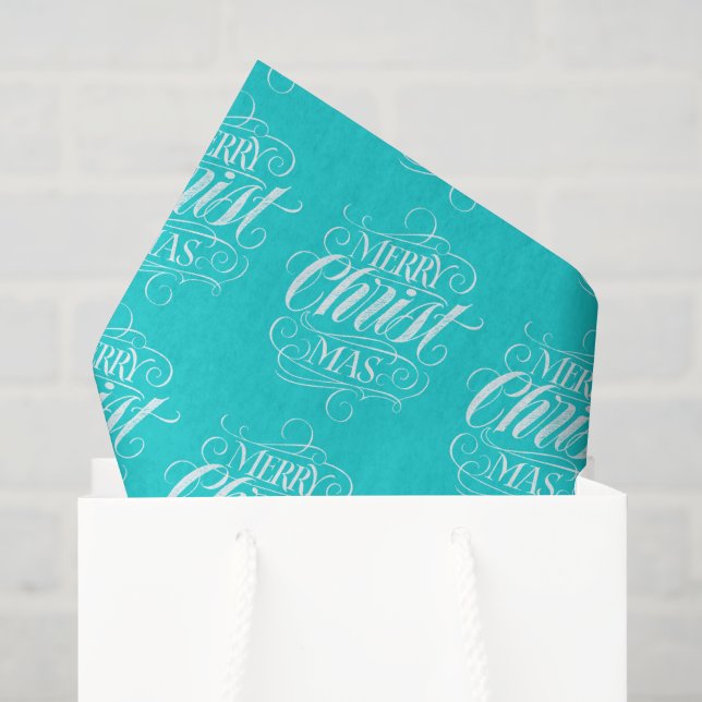 Religiöse frohe Weihnachtsschrift Lettern Aquamari Seidenpapier (Geschenktüte)