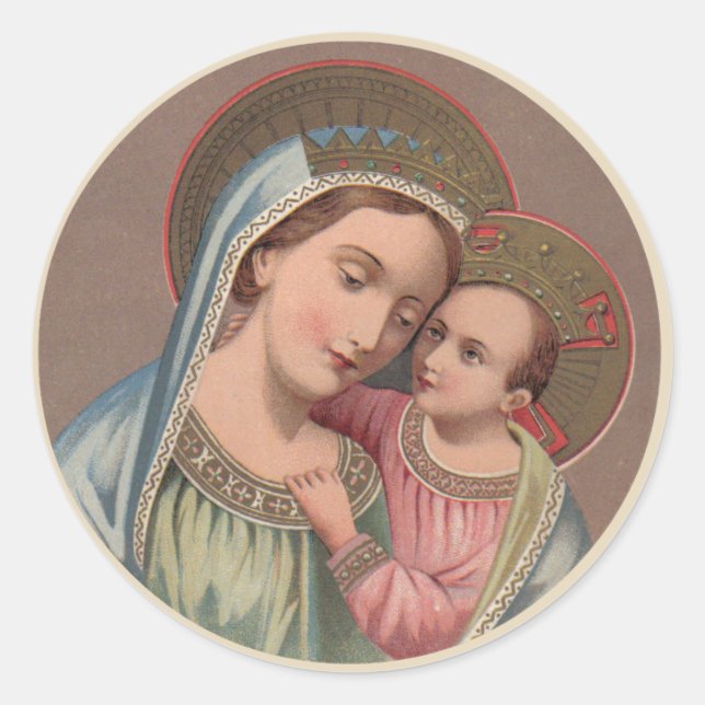 Religiöse gesegnete Jungfrau Mary Child Jesus Runder Aufkleber (Vorderseite)