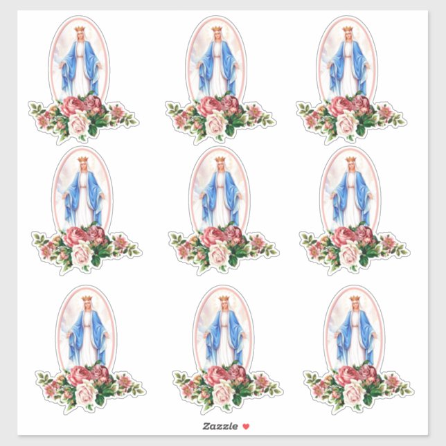 Religiöse gesegnete Jungfrau Mary Floral Rose Viny Aufkleber (Blatt)