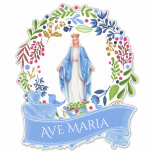 Religiöse gesegnete Jungfrau Mary Floral Wreath Vi Aufkleber
