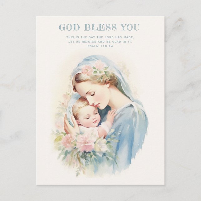 Religiöse gesegnete Mutter Mary Baby Jesus Floral Postkarte (Vorderseite)