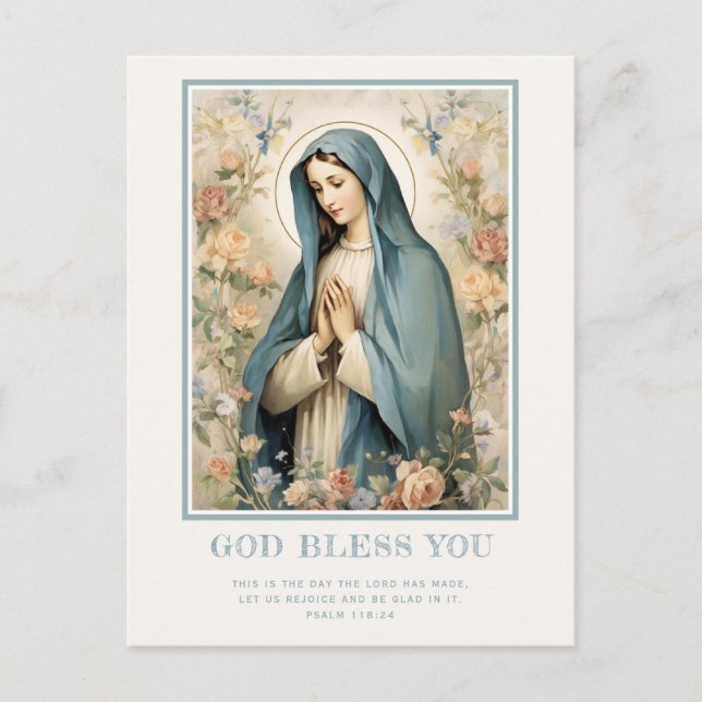 Religiöse gesegnete Mutter Mary Floral katholische Postkarte (Vorderseite)