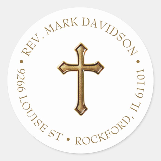 Religiöse Goldkreuzadresse Runder Aufkleber (Vorderseite)