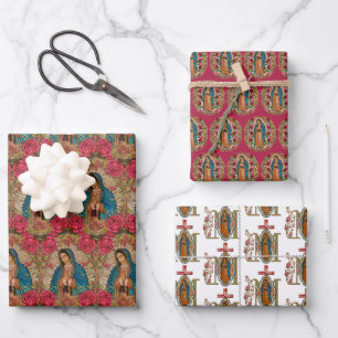 Religiöse Guadalupe Jungfrau Mary Floral Rose Wra Geschenkpapier Set
