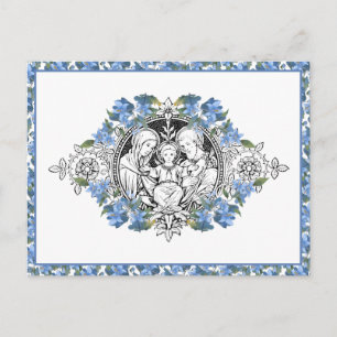 Religiöse Heilige Familie Elegante Blaue Blumen Da Postkarte