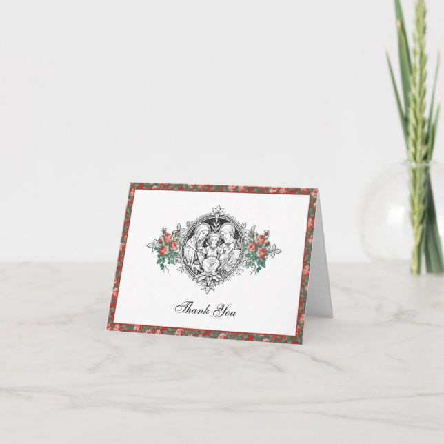 Religiöse Heilige Familie Elegante Rote Rosen Dankeskarte (Vorderseite)