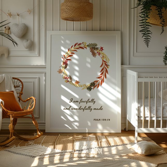 Religiöse Herbstmauer Poster (I am fearfully and wonderfully made. Psalm 139:14 print. Thanksgiving nursery wall art.)