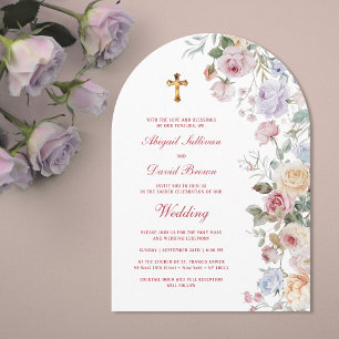 Religiöse Hochzeit mit Rosenbogen Einladung