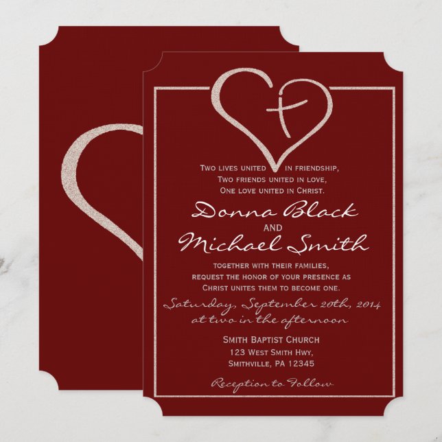 Religiöse Hochzeitseinladungen im Crossed Heart (2 Einladung (Vorne/Hinten)
