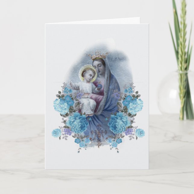 Religiöse Jungfrau Mary Floral Katholische Vintag Karte (Vorderseite)