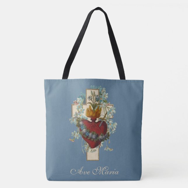 Religiöse Jungfrau Mary Heart Floral Cross  Tasche (Vorderseite)