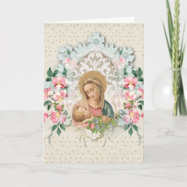Religiöse Jungfrau Mary Jesus Floral Scripture Ver Karte (Vorderseite)