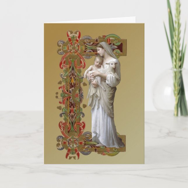 Religiöse Jungfrau Mary Jesus Lamb Katholik Karte (Vorderseite)