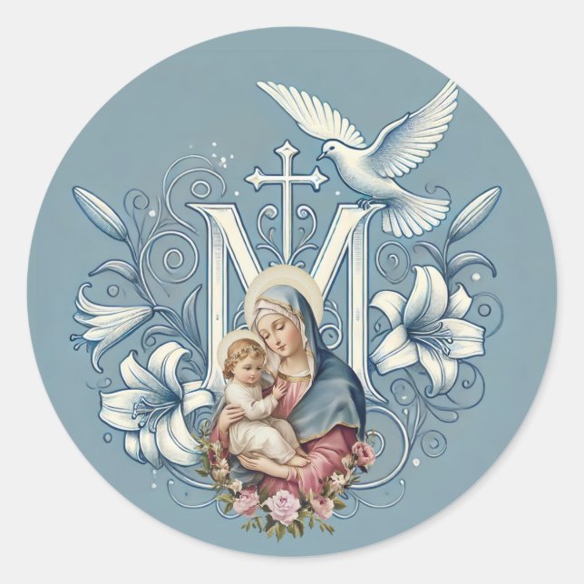 Religiöse Jungfrau Mary Jesus Marian Cross Runder Aufkleber (Vorderseite)