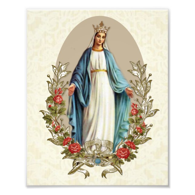 Religiöse Jungfrau Mary Katholische Rote Rosen und Fotodruck (Vorne)